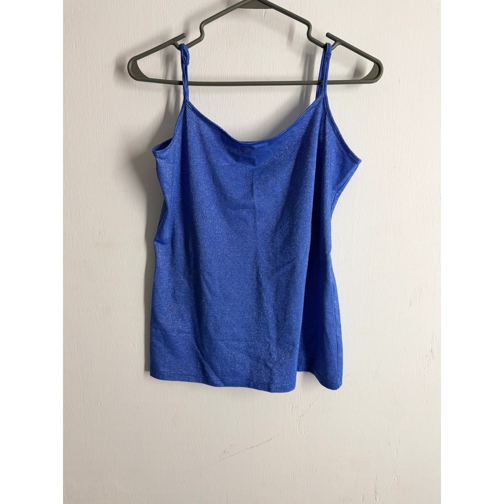 Ann Taylor Loft Blue Metallic Shimmer Cami Tank Top Large Silver Sparkle Stripe